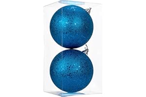 GNFLUS Christmas Ornaments Balls 5.9" Large Christmas Decorations Xmas Tree Shatterproof Big Blue Christmas Ball Ornaments with Hanging Loop for Wedding Holiday Halloween Party Indoor Outdoor Decor 2 Pcs