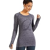 CRZ YOGA Women's Seamless Athletic Long Sleeves Sports Running Shirt Breathable Gym Workout Top Stelindigo-Slim Fit X-Small