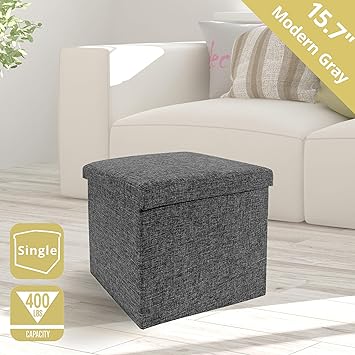 Seville Classics Web256 15 7 Foldable Storage Footrest Toy Box Coffee Table Ottoman Single Charcoal Gray
