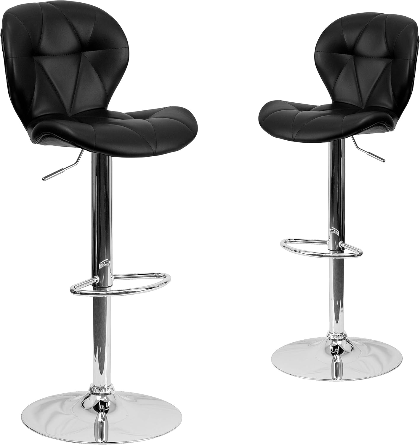 Flash Furniture 2 Pk. Contemporary Black Vinyl Adjustable Height Barstool with Diamond Stitched Back and Chrome Base