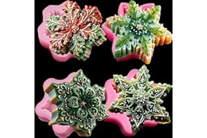 YMMLLP Snowflake Silicone Molds Christmas Snowflake Soap Molds Snowflakes Candle Mold 3D Christmas Silicone Chocolate Mold for Making Soaps Candles Bath Bomb Cookie Cake Candy Chocolate Muffins Ice(4 Pink)