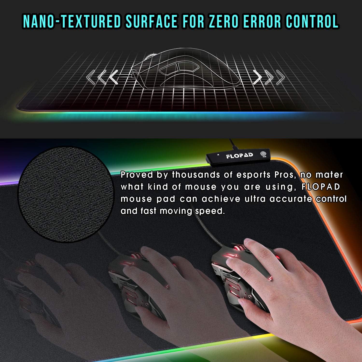 Large RGB Gaming Mouse Pad - 14 Light Modes Extended Computer Keyboard Mat with Durable Stitched Edges and Non-Slip Rubber Base, High-Performance Mouse Pad Optimized for Gamer 31.5X 11.8in : Office Products