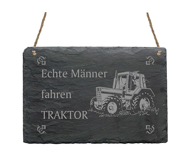 Schiefertafel « ECHTE MÄNNER FAHREN TRAKTOR » mit Motiv Trecker - Schild Haushalt Dekoschild Dekoration - Geschenk Bauer Baue