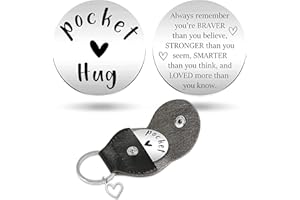 LRUIOMVE Always Remember You are Braver Than You Believe - Pocket Hug Token with Leather Keychain, Stainless Steel Double Sided Coin Long Distance Relationship Keepsake Gift