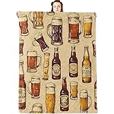jwyta Beer Flannel Blanket,Vintage Bar Style Throw with Bottle,Mug and Glasses on Tan Background,Lightweight Fleece Blankets for Men,Couch,Cabin,Bed,Camping Retro Decor Gifts,60x50in