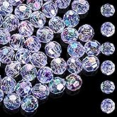 Heclia 200x 10mm Clear Faceted Loose Beads Christmas Acrylic Round Spacer Glass Beads for Jewelry Making Suncatcher Iridescent Crystal Bead Rondelle for Bracelets Necklaces Earrings Keychains Pendants