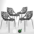 UrbanMod Modern Dining Chairs (Set of 4) - Black Stackable Plastic Mid Century Chairs, Outdoor Friendly Birch Seating for Dining Room