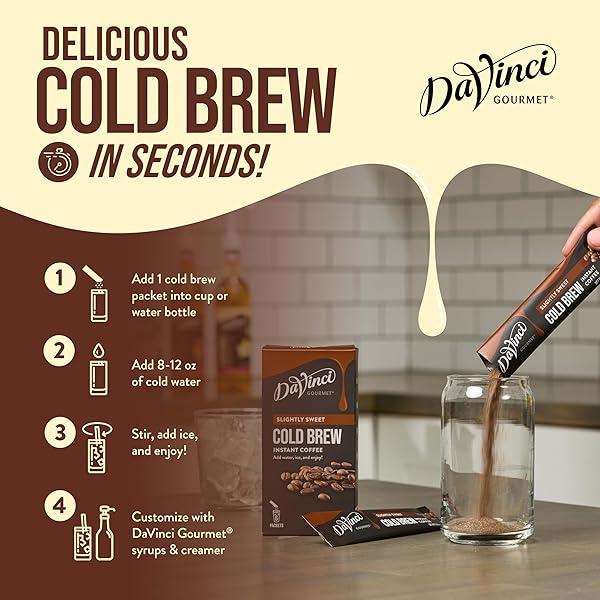 DAVINCI GOURMET VANILLA COLD BREW STICK PACK, INSTANT COFFEE POWDER, 6 COUNT