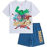 Marvel Avengers Captain America Hulk Iron Man Spider-Man Boys Short Sleeve T-Shirt and Shorts Set for Toddler and Big Kids