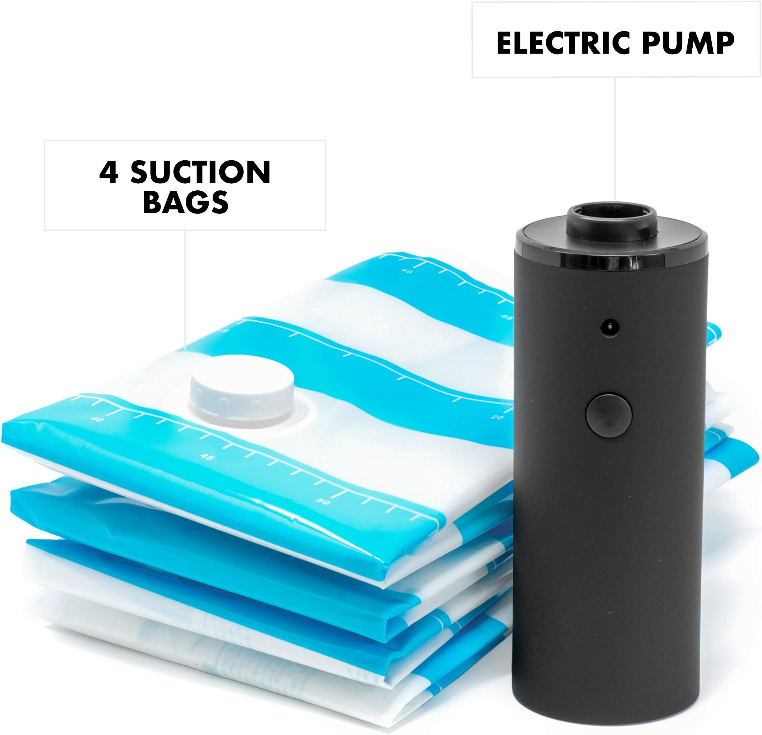 Ambran Home and Travel Vacuum Bags with Electric Pump | 4 Storage Bags | 2 15x23 Bags & 2 19x27 Bags | Space Saver Bags | Portable Electric Vacuum Pump | Great Storage Bags for Home and Travel Use