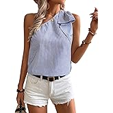 SOLY HUX Women's Striped Print One Shoulder Blouse Sleeveless Summer Tank Tops Casual Vacation Shirts