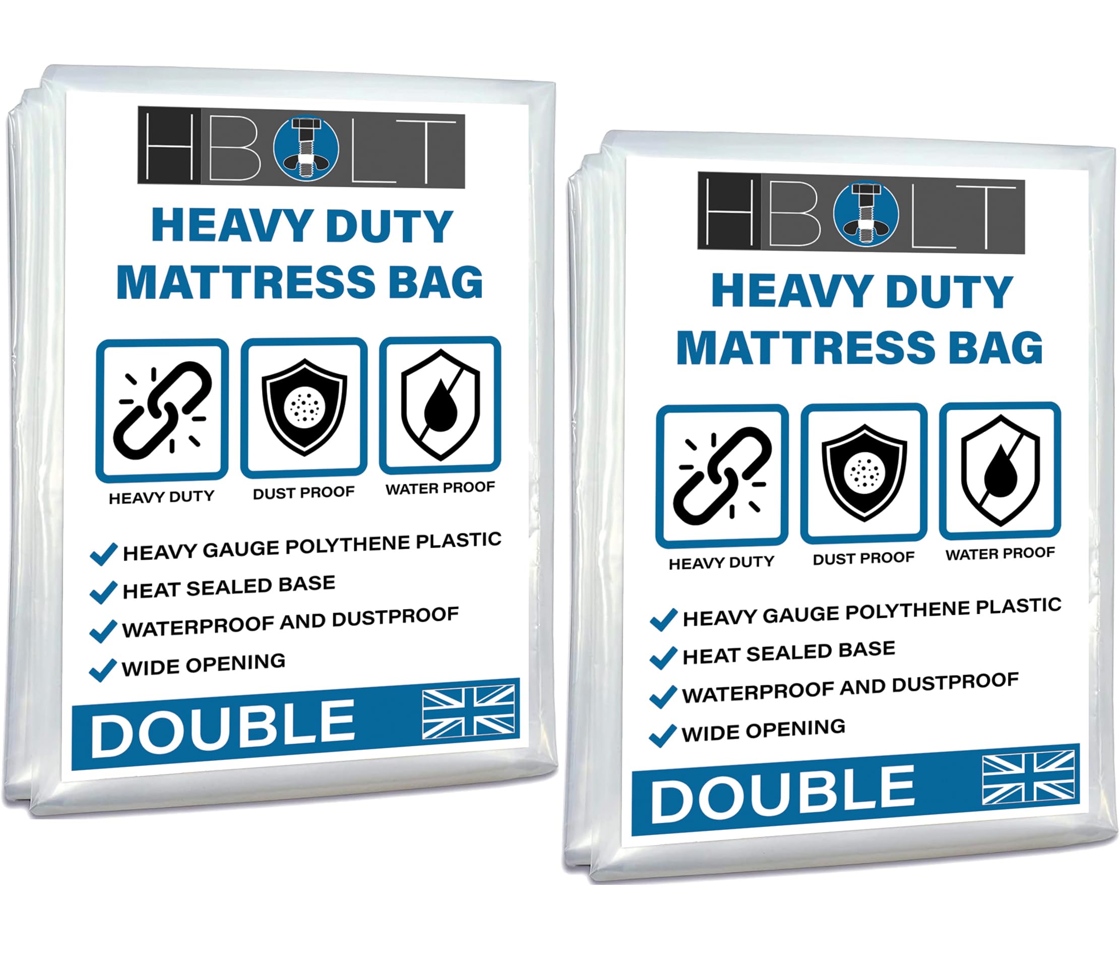 H-BOLT Heavy Duty Reusable and Protective Mattress Storage Bag - Ideal For Storing and Moving (350G Polyethylene, Double - 2 Pack)