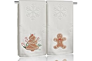 XKDAMAI 2 Pack Christmas Gingerbread Hand Towels 100% Cotton Jacquard Snowflake Embroidered Candy holiday Kitchen dish Towels Retro Neutral Beige Bathroom Towels Set gift Seasonal Xmas Winter Bathroom Decor