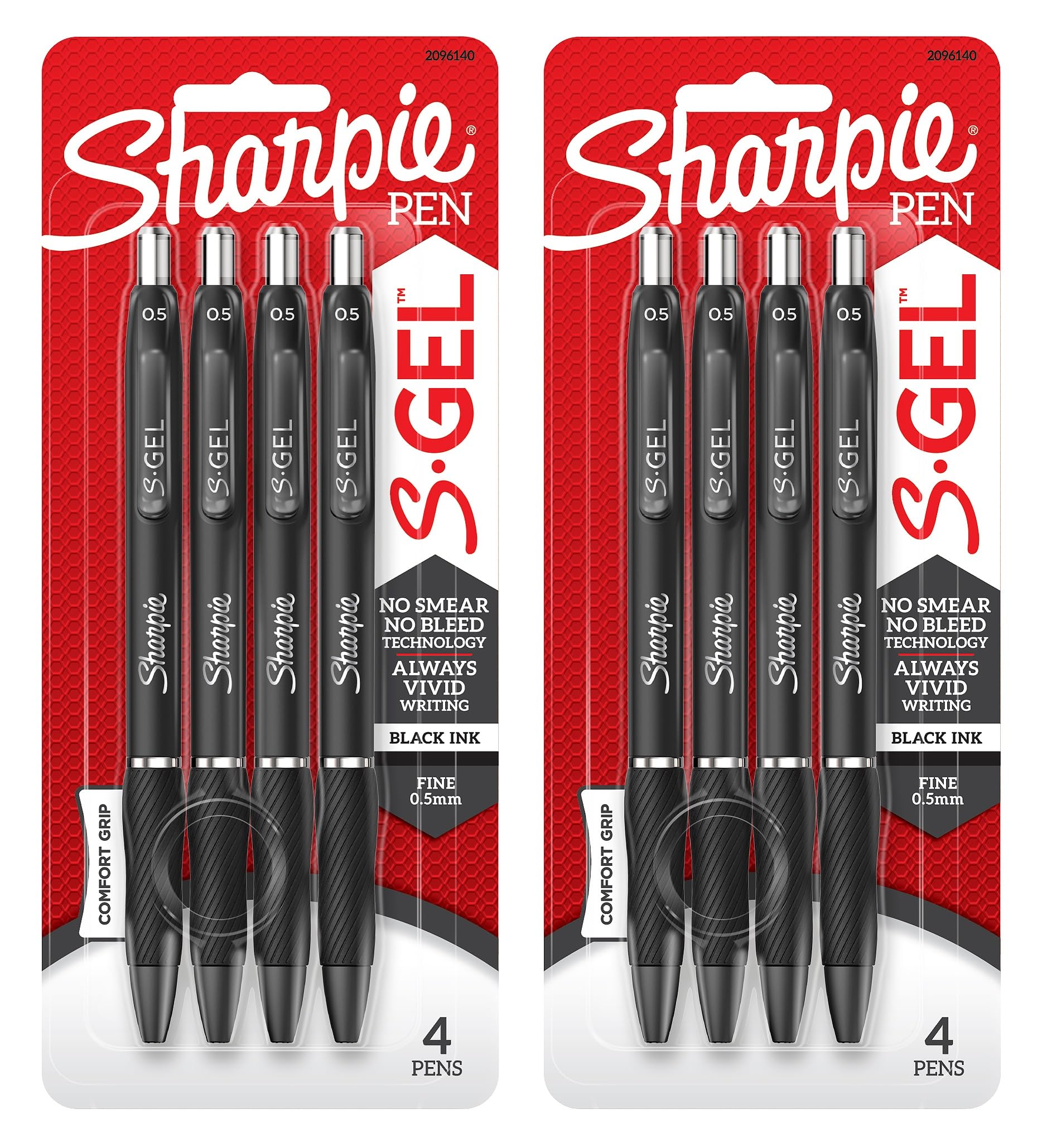 Sharpie S-Gel Pens | Fine Point 0.5mm | Black Ink | Pack of 8 | Retractable Gel Pens | Comfort Grip