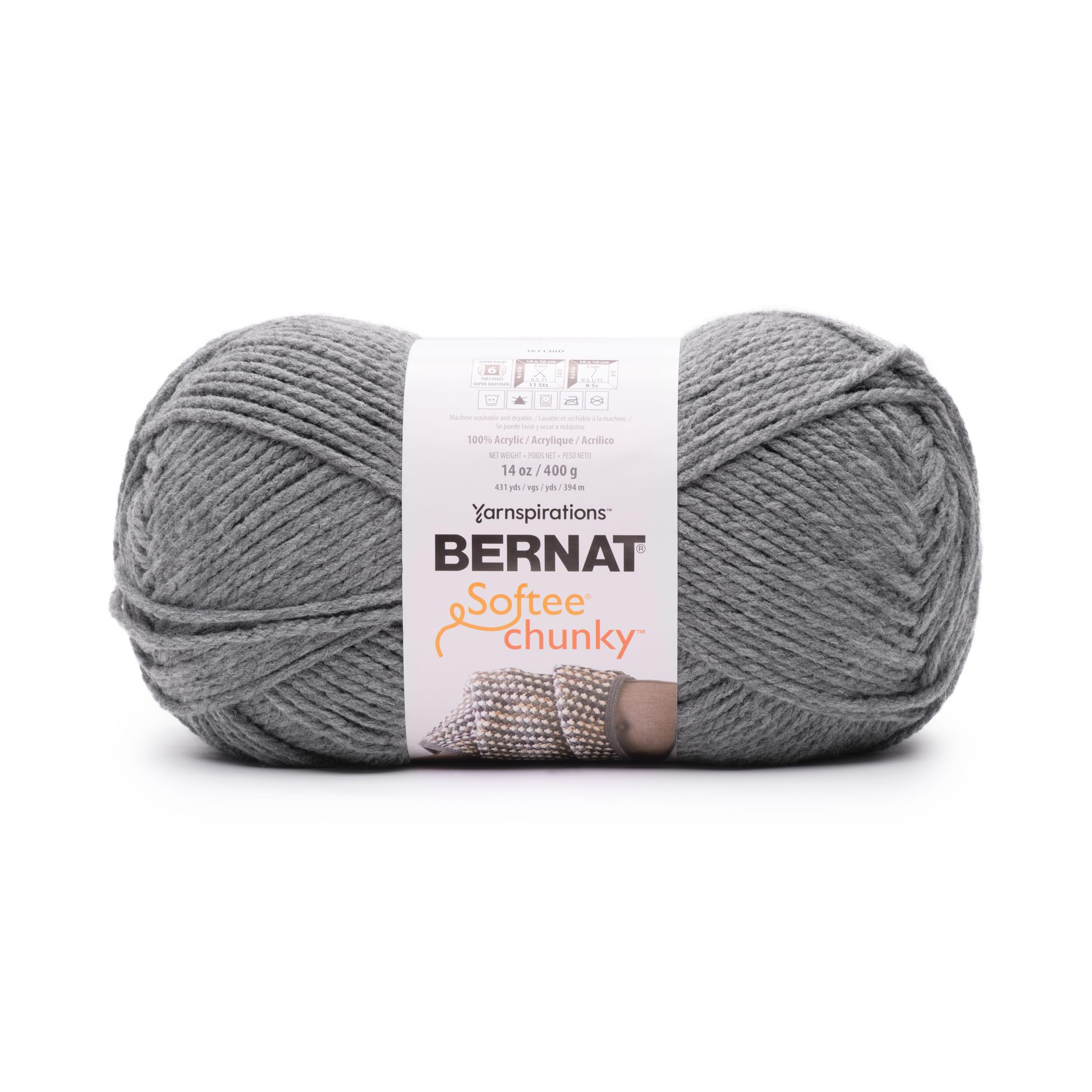 Softee Chunky BB True Gray Yarn - 1 Pack of 14oz/400g - Acrylic - #6 Super Bulky - 431 Yards - Knitting/Crochet