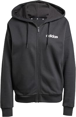 Femme Essentials Linear Full Zip French Terry Hoodie Sweatshirt, Black/White, L