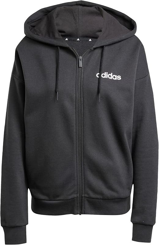 Femme Essentials Linear Full Zip French Terry Hoodie Sweatshirt, Black/White, L — photo 1 sur 4