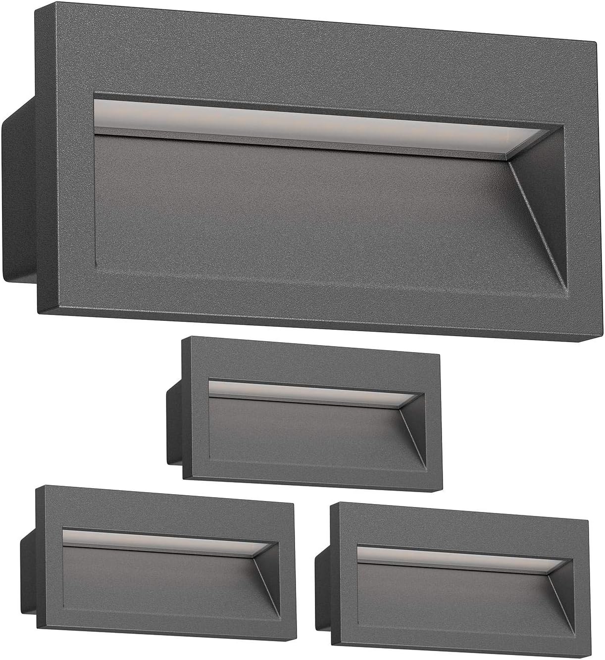 ledscom.de 4 LED recessed wall Light NOLA, Downlight for Outdoors IP54, Anthracite matt, 140 x 70mm, Warm White
