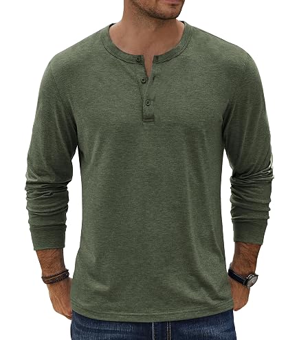 COOFANDY Mens Henley Long Sleeve Waffle Shirts Lightweight Casual