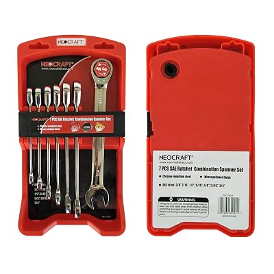 Neocraft NET10024 Wrench Combination Set - 3/8, 7/16, 1/2, 9/16, 5/8, 11/16 &amp; &frac34; Inches Universal Ratcheting Wrench Set with Carrying Case &ndash; Chrome Plated Steel &ndash; Industrial Grade Gearwrench &ndash; Set of 7