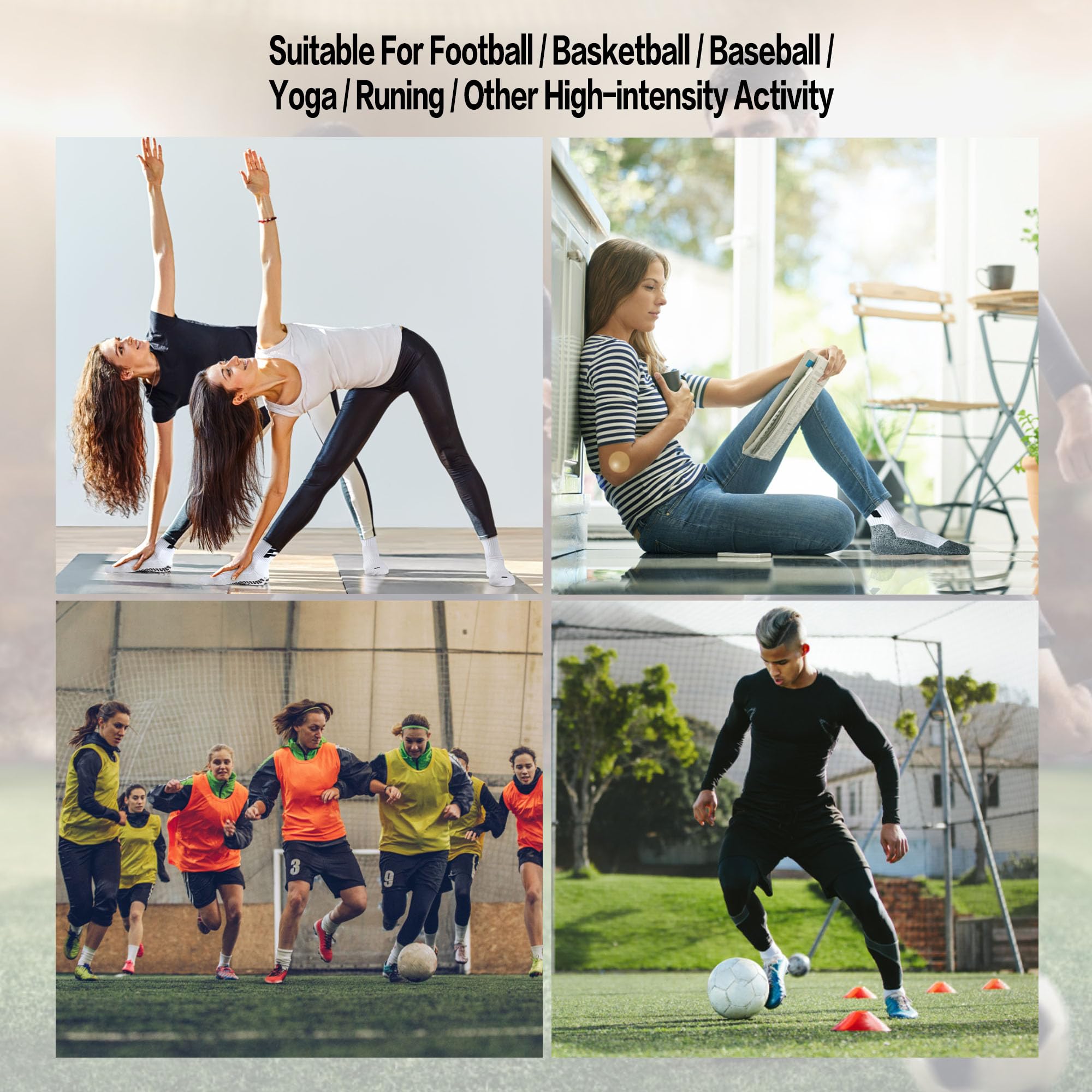 CLOSEMATE 3 Paar Aniti-Rutsch Fußballsocken für Herren Grip Football Socks Sportsocken Rutschfeste Sneakersocken für Basketball Laufen Tennis Pilates Yoga 43-46 Weiß L 5
