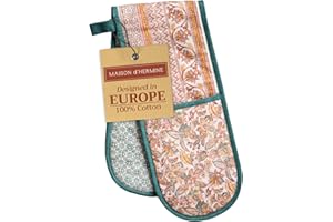 Maison d' Hermine Double Oven Mitt (7" x 35") 100% Cotton Heat Resistant BBQ Cooking Gloves with Loop for Thanksgiving Christmas Decorations Baking Cooking Barbeque Handling Hot Pan (Nila)