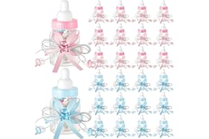 Nuenen 48 Pcs Baby Shower Milk Bottles with Ribbon Plastic Bear Candy Bottles Baby Shower Favors Gender Reveal Wedding Birthday Party Decorations(Blue, Pink)