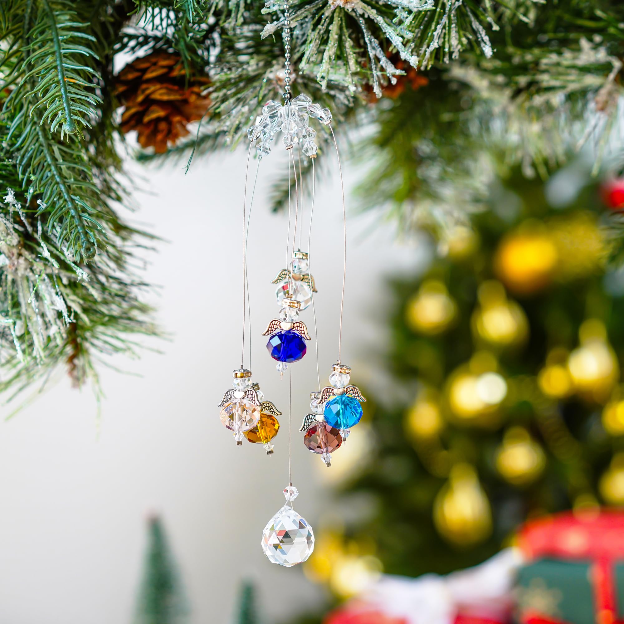 Crystal Rainbow Suncatcher,Hanging Glass Guardian Angel Sun Catcher for Window Decor