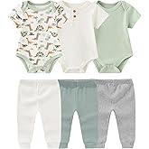 Ruliby Baby Bodysuit and Pant Set 6-pcs Ribbed Soft Infant Boy Girl Clothes Outfits