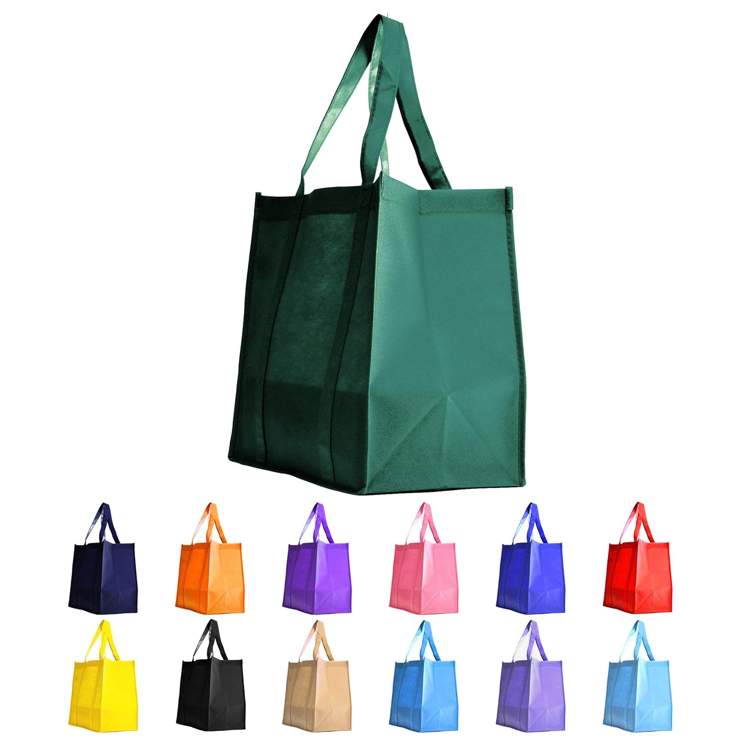 10 Pack Heavy Duty Grocery Tote Bag, Dark Green Large