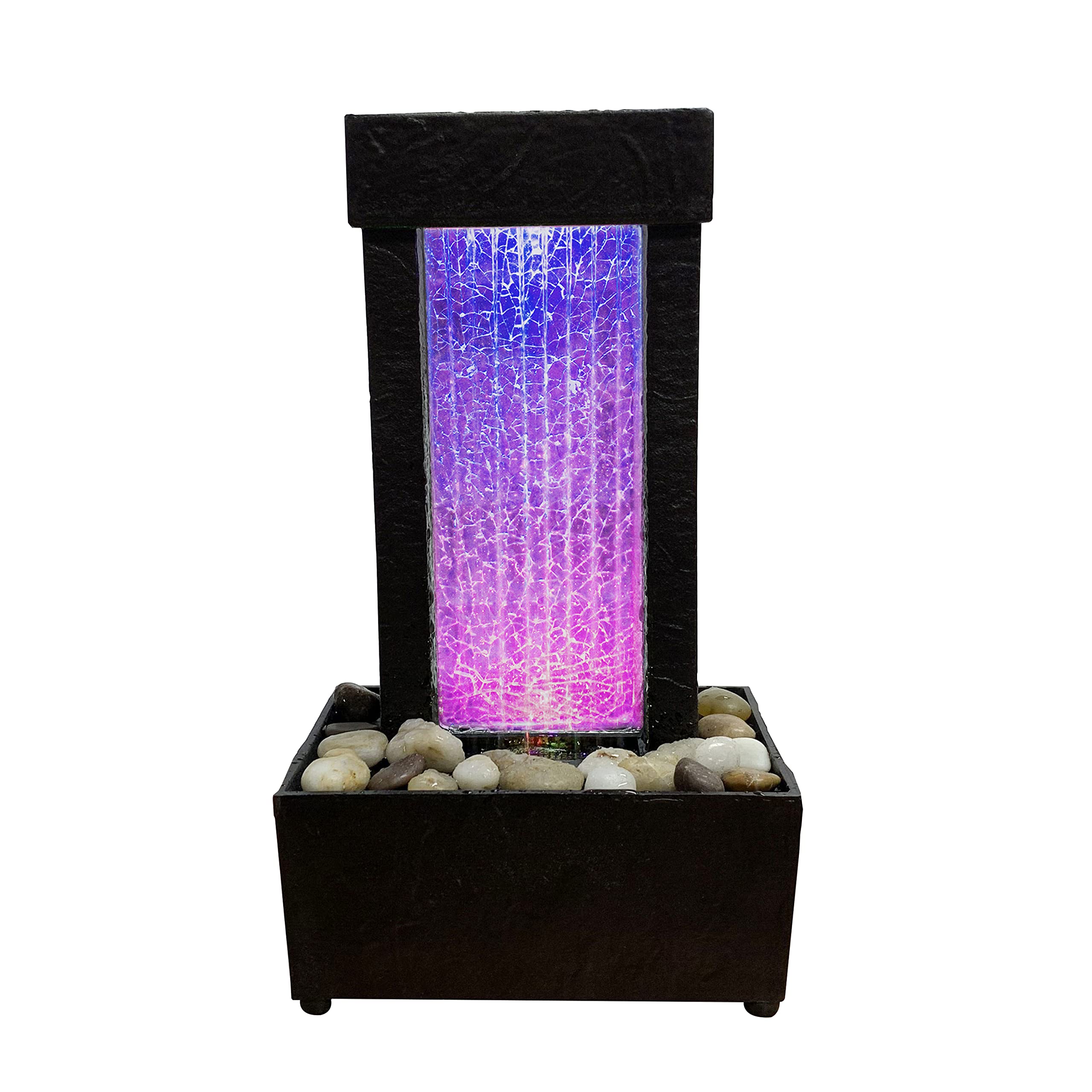 Photo 1 of Nature's Mark 10" H Crackled Glass Light Show Tabletop Water Fountain with Natural River Rocks and Color Changing LED Lights (Corded)