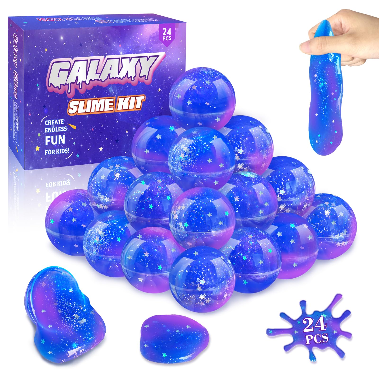 Photo 1 of 24 Pack Galaxy Slime Party Favors for Kids Blue Purple Clear Glitter Slime Ball Christmas Birthday Goodie Bag Stuffer Classroom Reward Stretchy Non-Sticky Stress Relief Putty Toy for Boys Girls