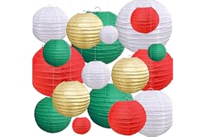 PheiLa 18 Pcs Christmas Paper Lantern Set Red Green White Gold Hanging Paper Lantern Decorations for Wedding Birthday Bridal Baby Shower Graduation Christmas Party Supplies