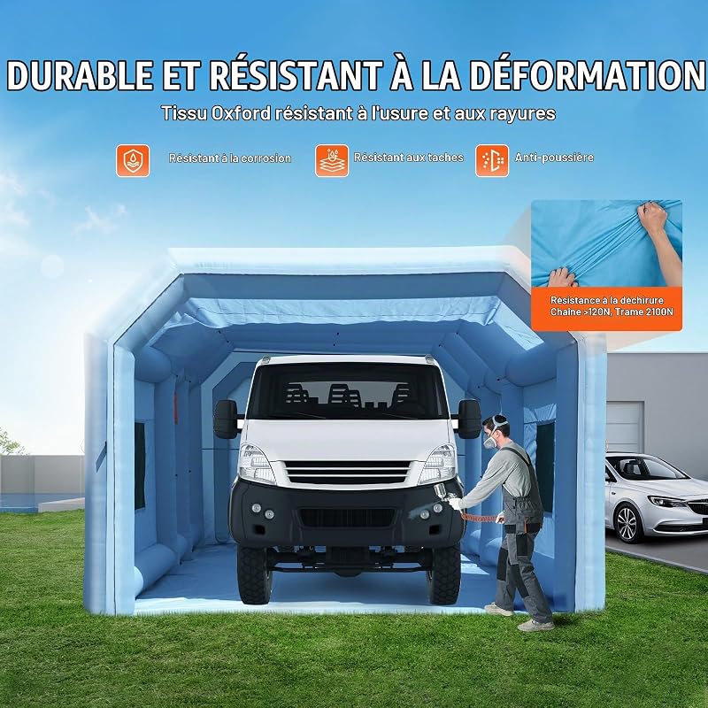 Cabine de Peinture Gonflable 9x4,8x3,6 m, Tente Peinture Gonflable Automobile avec Souffleurs Puissants de 950 + 750 W et Système de Filtration, Station de Travail pour Pose de Peinture Atelier