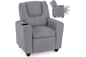 Costzon Kids Recliner Chair with Cup Holder, Adjustable Lounge Chair w/Footrest for Children Boys Girls Room, Ergonomic Toddler Furniture Sofa for Age 3+, Kids Recliner up to 150 lbs