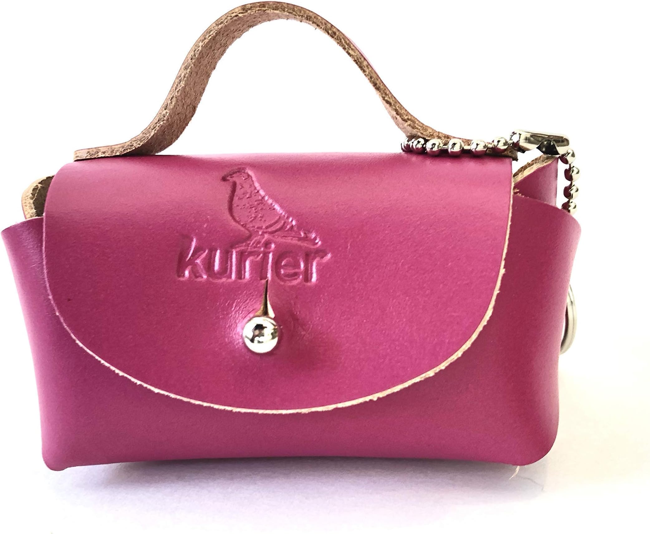 Bright PINK leather dog poop bag holder, dog waste bags - Great stocking stuffer! Made in USA