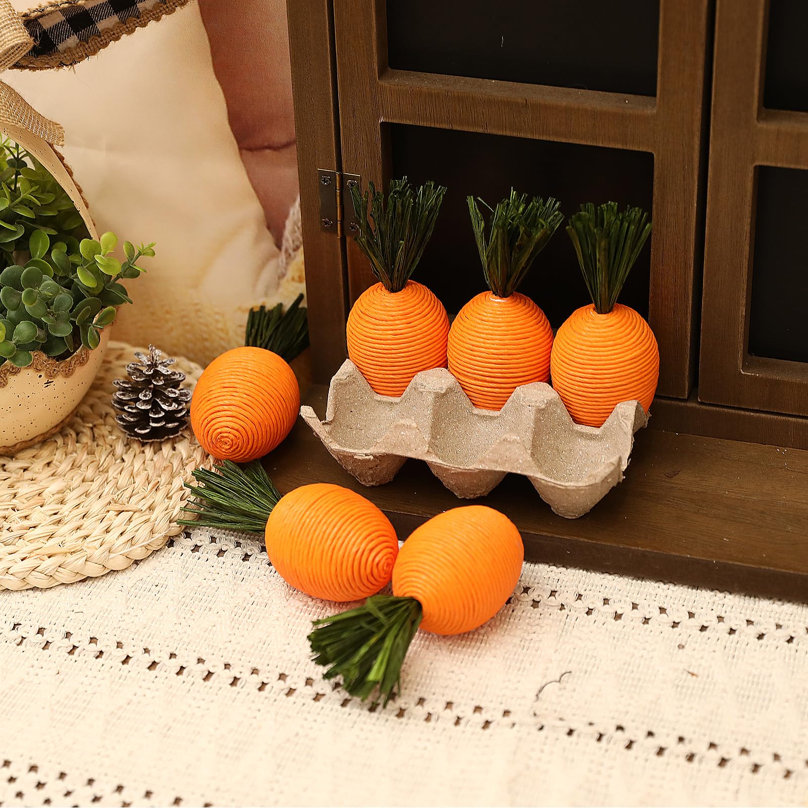 Photo 1 of 6Pcs Easter Spring Carrots Decor Toy Artificial Fake Plastic Woven Threaded Carrot Ornaments for Mantel Home Kitchen Party