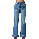 Judy Blue Women's High Waist Flare Jeans – Petite Fit, Tummy Control, Double Button WB, Stretch Denim, Inseam 30"