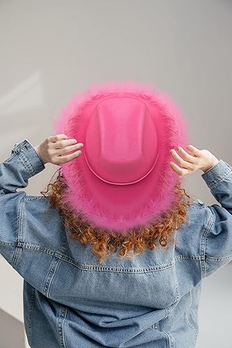 LMJFOR Pink Cowboy Hat with Feather, Cowgirl Hat with Bandana