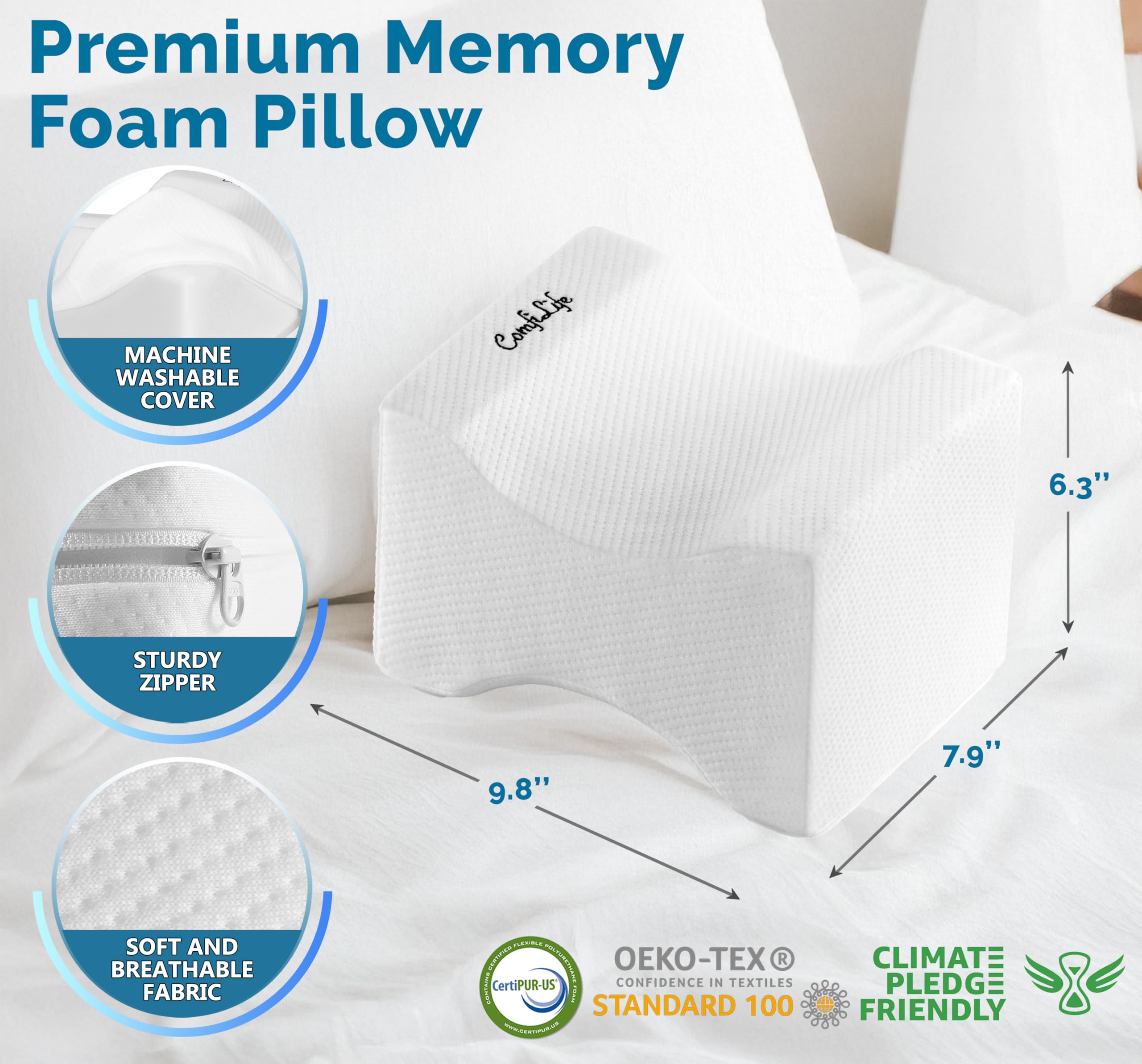 ComfiLife Orthopedic Knee and Leg Pillow for Side Sleepers Sleeping - 100% Polyurethane Foam for Back Pain, Hip Pain Relief