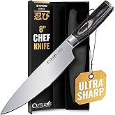Cutluxe Chef Knife – Ultra Sharp 8" Japanese Kitchen Knife, High Carbon Stainless Steel Blade, Full Tang Pakkawood Handle – Shinobi Series