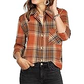 Zeagoo Womens Plaid Shirts Cotton Classic Long Sleeve Button Down Collared Casual Tops Lightweight Spring Blouses