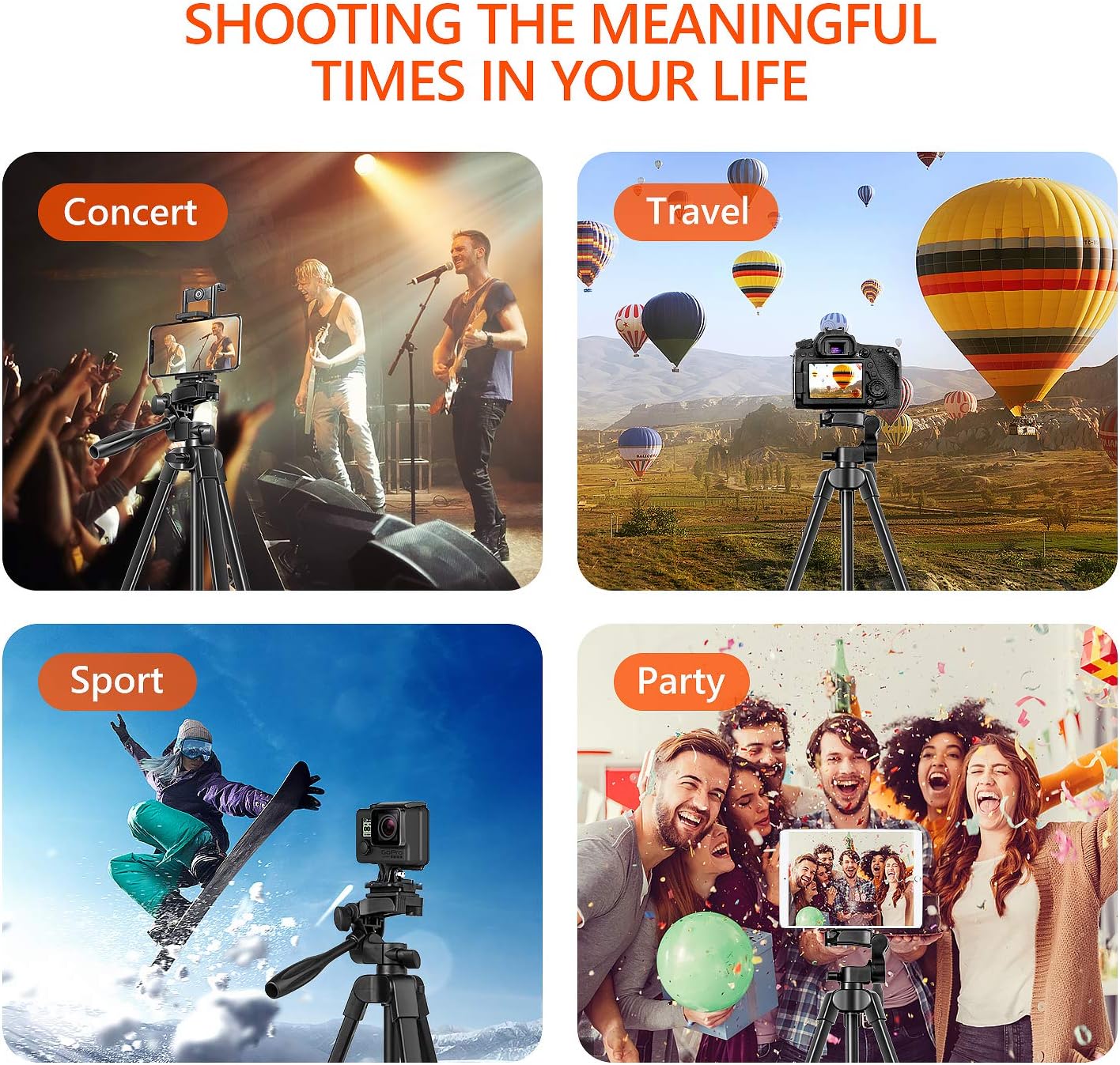 Tripod for Camera, 55 Inch Lightweight Tripod for Phone with 2 in 1 Holder for Tablet and Cellphone Aluminum Alloy 3-Way Head Tripod for DLSR Camera with Carrying Bag and Bluetooth Remote Control : Camera & Photo