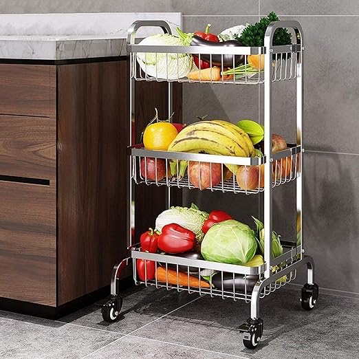 MissZZ Soporte de Cesta rodante de 3 Niveles, Carro rodante de Metal