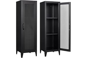 Anxxsu Metal Locker Storage Locker, 50" Lockable Lockers for Employees, Home, Office, School, Assemble Required (Black-Mesh Door)