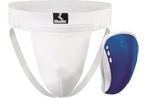 Mueller Sports Medicine Athletic Supporter with Flex Shield Cup, White/Blue, Youth Regular (Pack of 1)