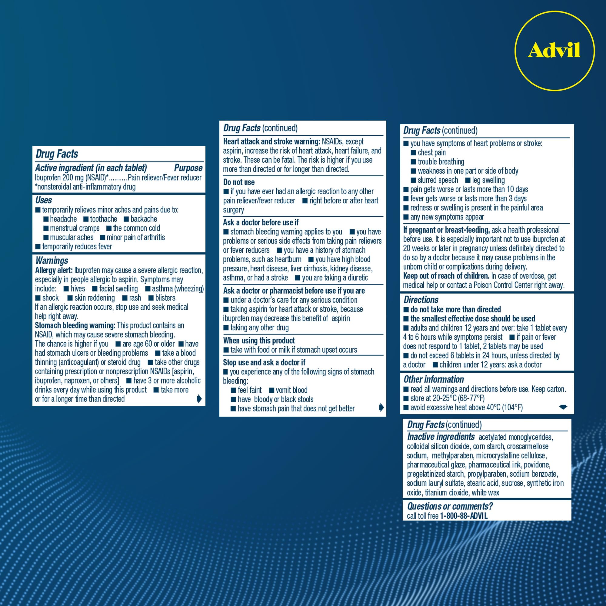 Advil Pain Reliever and Fever Reducer, Pain Relief Medicine with Ibuprofen 200mg for Headache, Backache, Menstrual Pain and Joint Pain Relief - 200 Coated Tablets