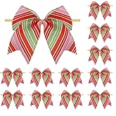 Meseey 12 Pcs Christmas Bows 6 Inch Pink Red Green Candy Cane Lollipop Ribbon Bows for Xmas New Year Party Holiday Home Decor (Pink, Striped)