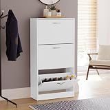 Vida Designs White Wooden Shoe Cabinet 3 Pull-Down Drawers Hallway Storage view 8