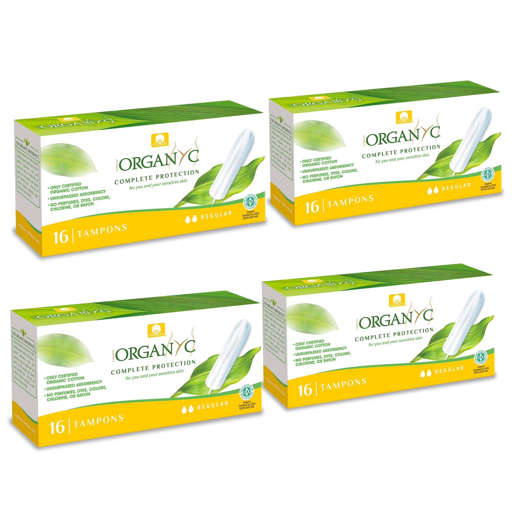 Organyc Tampons Regular 100% Organic Cotton Pack of 4 (4 Packs of 16)